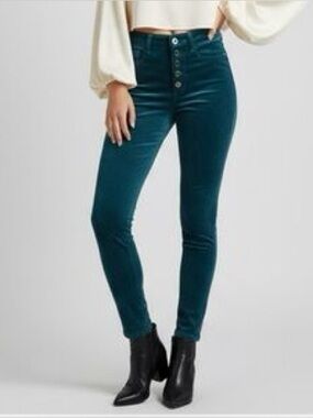 Anthropologie Teal Velvet High-Rise Skinny Jeans